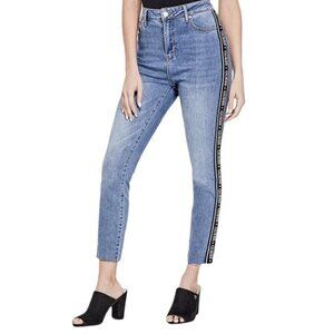Guess medium wash logo tape high waisted skinny jeans size 24